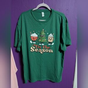 TIS THE SEASON Green Tree Mug Short Sleeve Graphic Tee XL 16 18